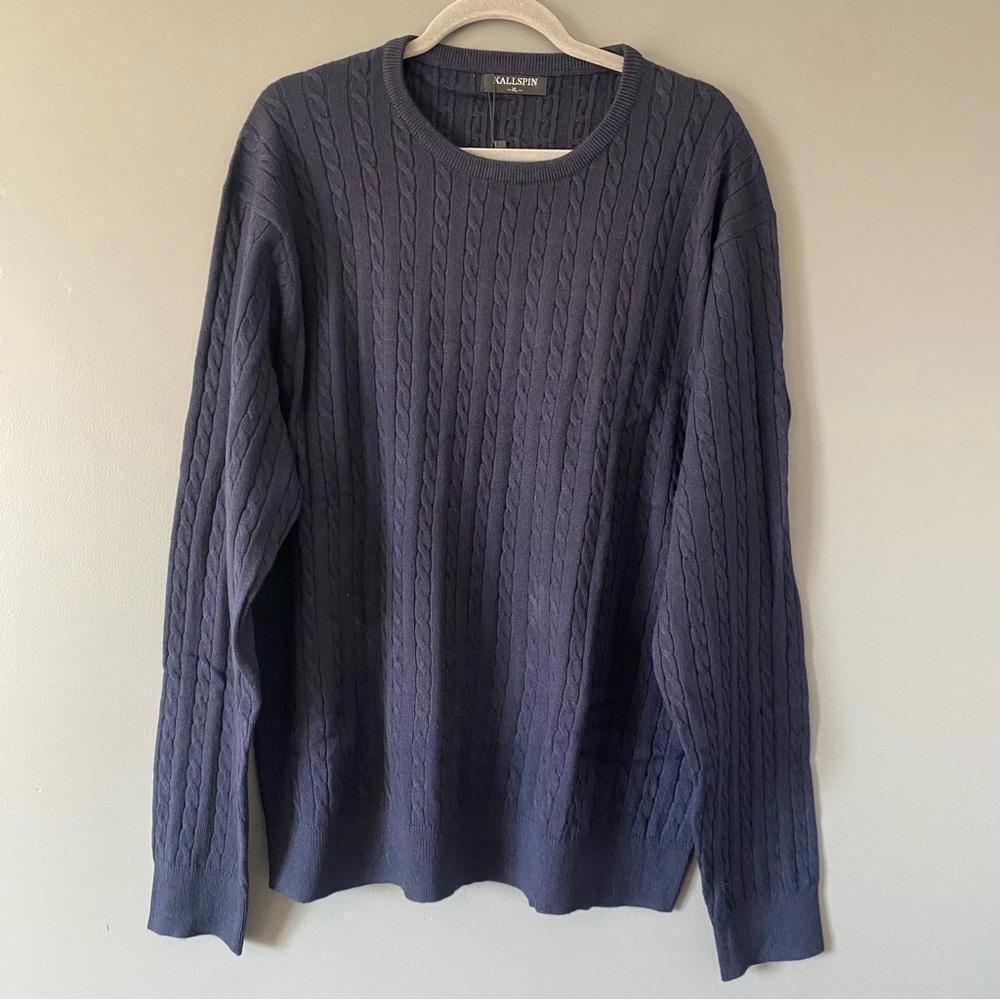 Cashmere Wool Cable Knit Sweater XL Navy Quiet Luxury Old Money Preppy - Picture 2 of 10